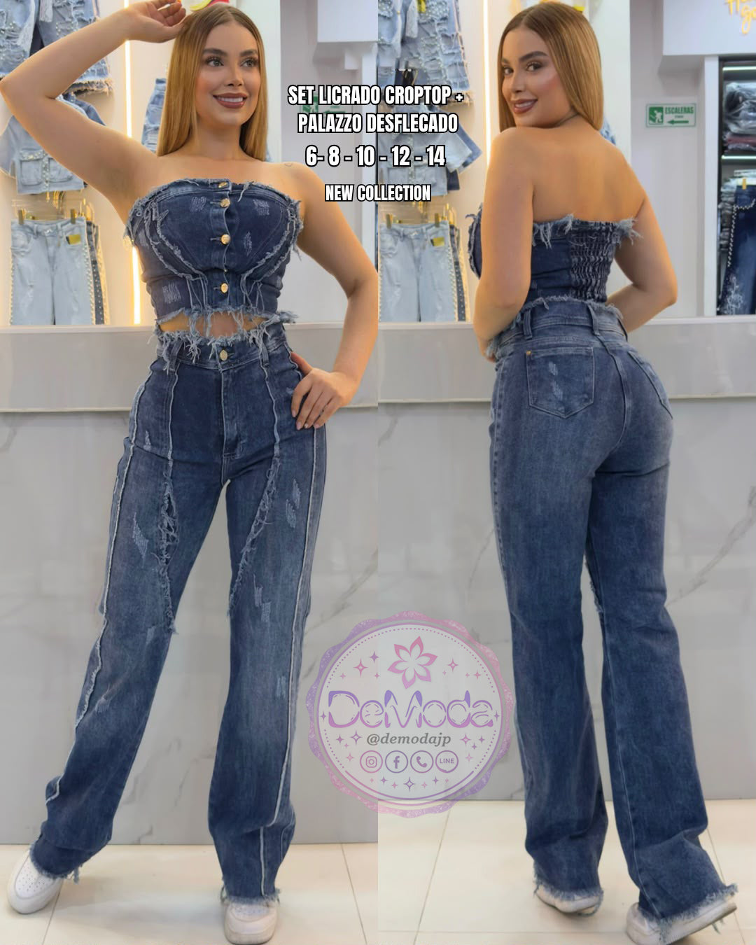 Set Jeans Palazzo flecos 2